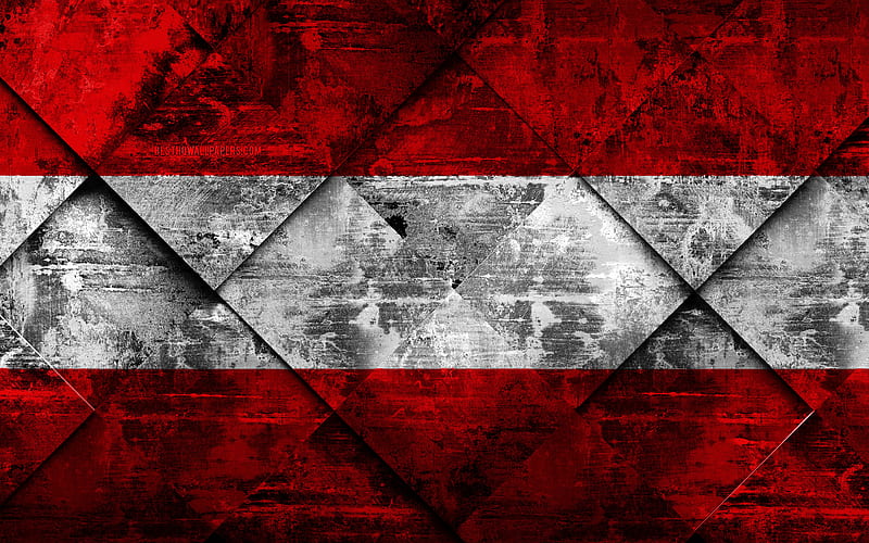 Flag of Austria grunge art, rhombus grunge texture, Austrian flag, Europe, national symbols, Austria, creative art, HD wallpaper