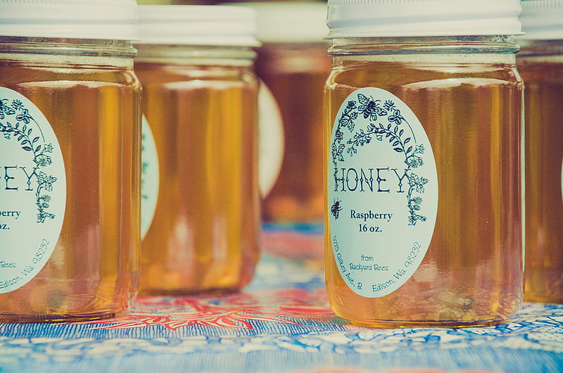 honey raspberry jars, HD wallpaper