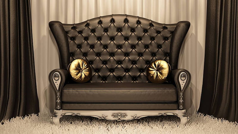 Come and Sit !, royal, gold, brown, chocolate, chair, bonito, pillows, HD wallpaper