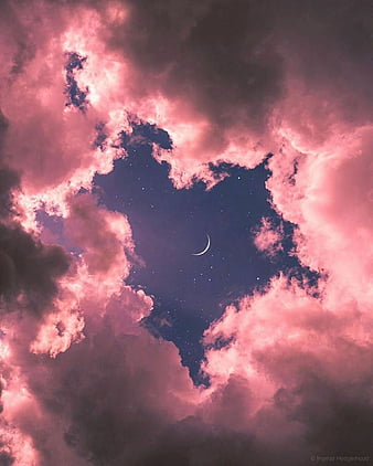 Aesthetic, color rosa, heart, corazones, de cielos, de la luna, de las estrellas, de las nubes, de nubes, HD phone wallpaper