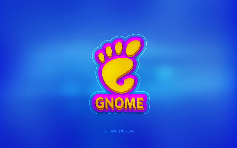 GNOME 3d logo, blue background, GNOME, multicolored logo, GNOME logo, 3d emblem, GNU Network Object Model Environment, HD wallpaper