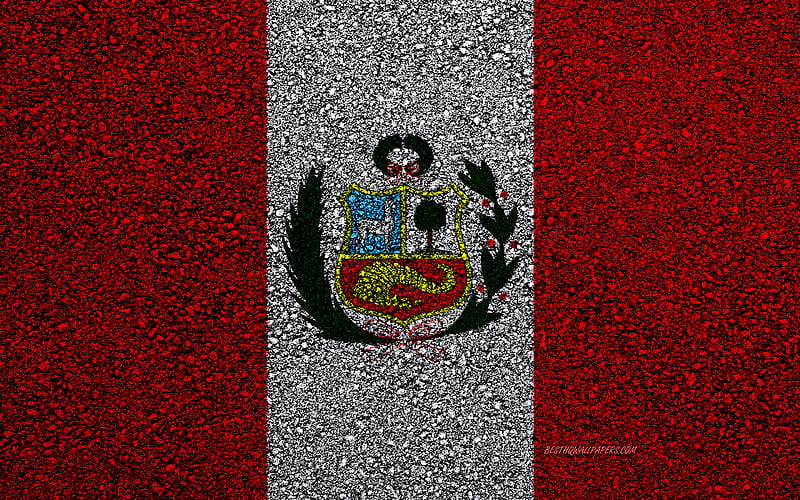 Flag of Peru, asphalt texture, flag on asphalt, Peru flag, South America, Peru, flags of South America countries, HD wallpaper