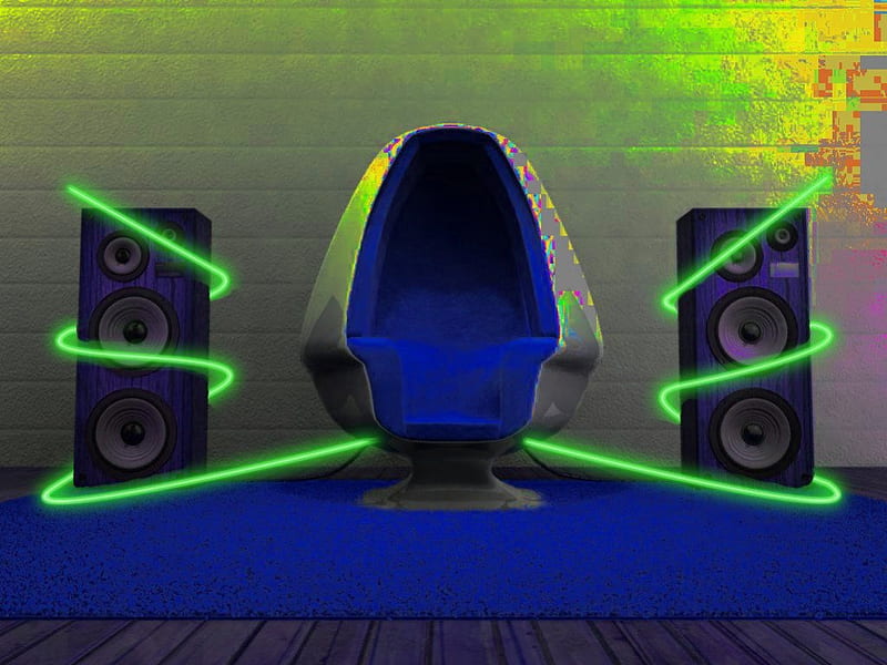 music chair, music, living room, neon, chair, speakers, HD wallpaper