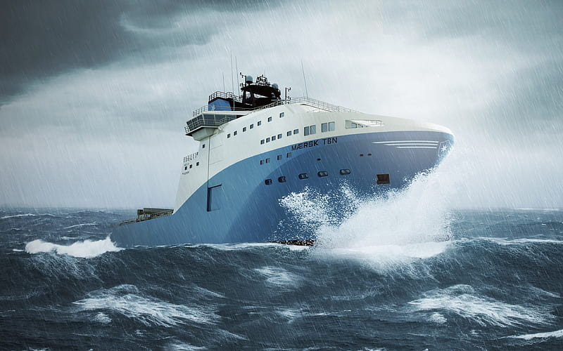 Maersk TBN sea, vessel, cargo ships, storm, Maersk, HD wallpaper