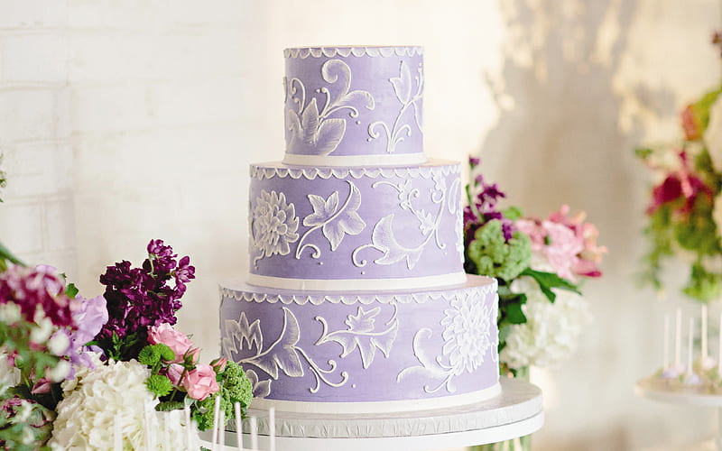 Purple wedding cake, sweets, wedding, cakes, HD wallpaper