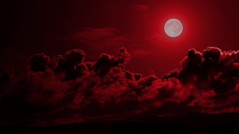 Moon Red Cloudy Sky Dark Aesthetic, HD wallpaper