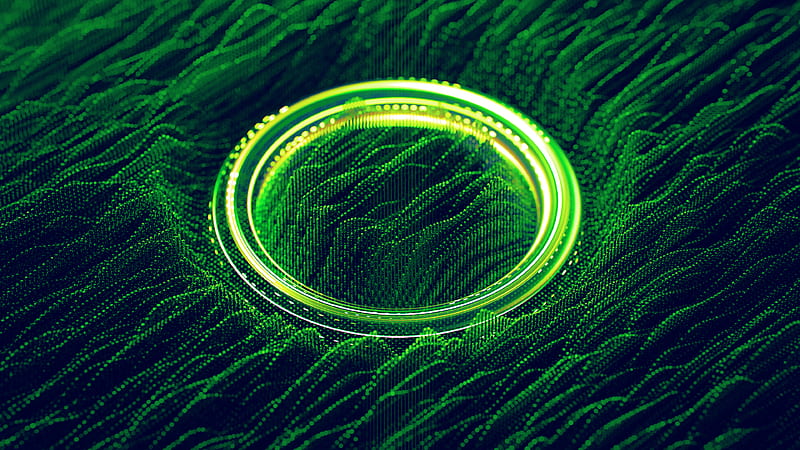 3D Green Neon Light Circle Abstraction Abstract, HD wallpaper