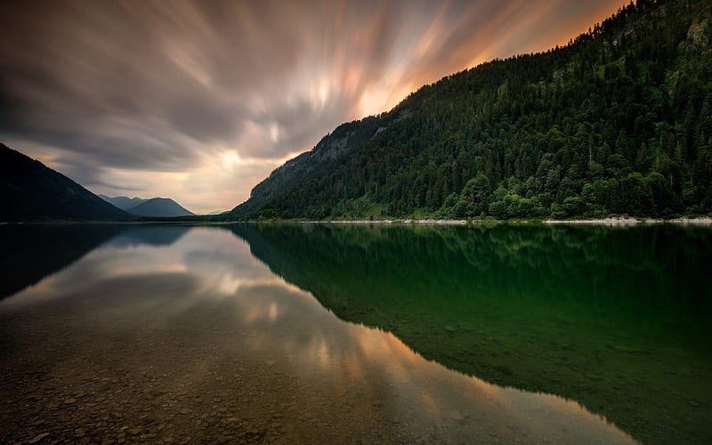 Germany, lake, sunset, mountains, Bavaria, Europe, HD wallpaper