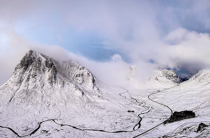 Beautiful Mountain Landscape, Winter Ultra, Nature, Mountains, Landscape, Scenery, Mountain, Scotland, Europe, united kingdom, glencoe, HD wallpaper