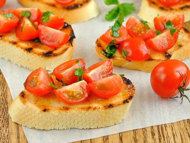 Bake bread with tomato, red, tomato, food, bread, bake, HD wallpaper