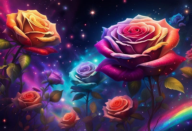 Brightly colored roses, viragok, elenk szinek, rozsak, szines rozsak, szivarvany, HD wallpaper