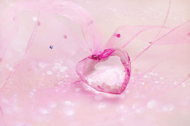 Pink heart, crystals, cloth, sparkle, tenderness, heart, scarf, beauty, pink, HD wallpaper