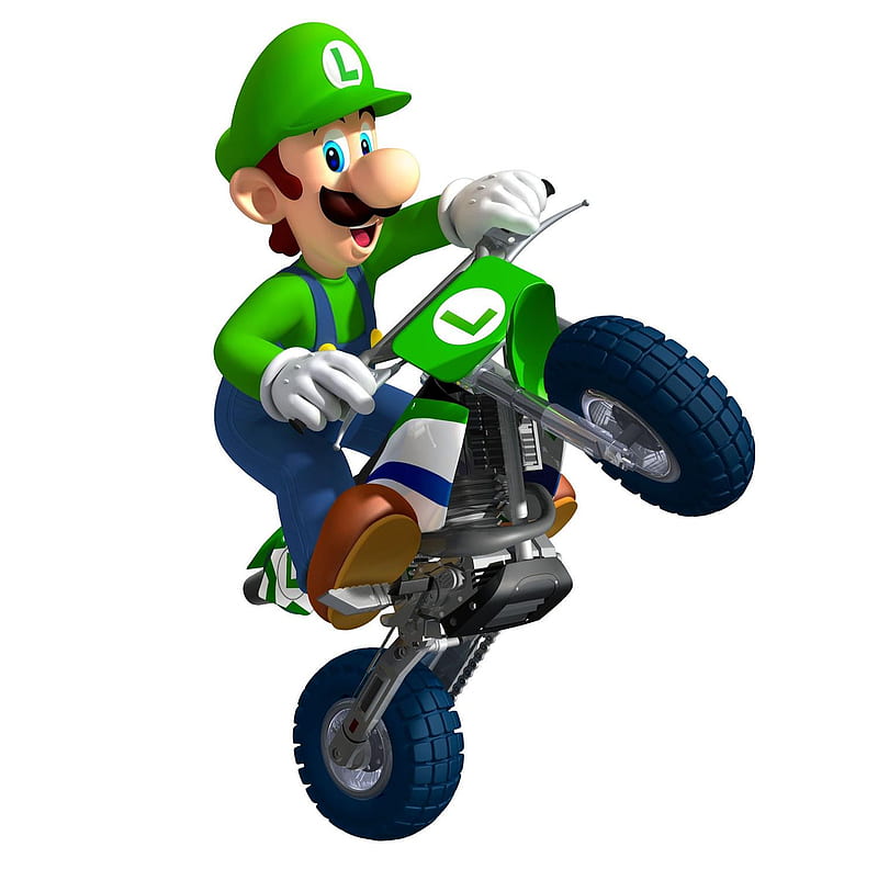 Luigi, mario kart wii, bike, green, HD wallpaper