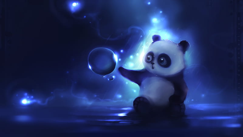 Cute panda bear, cute, panda, fantasy, bubble, apofiss, bear, white, blue, luminos, HD wallpaper
