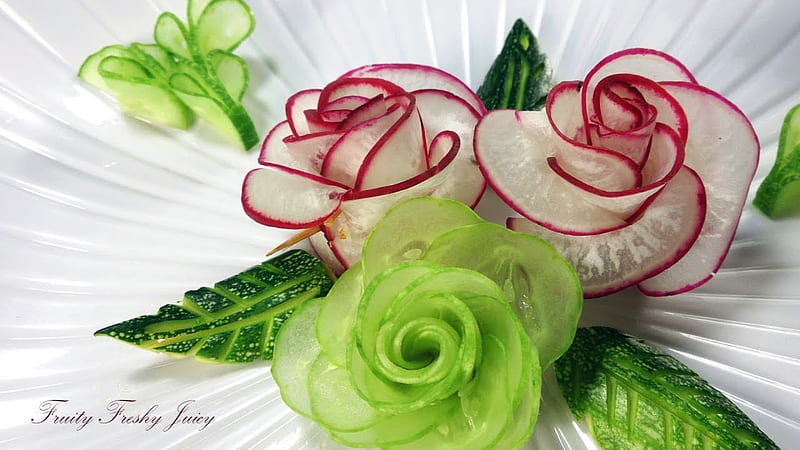 Art Of Roses, Red, Green, Radishes, White, Cucumbers, Food, HD wallpaper