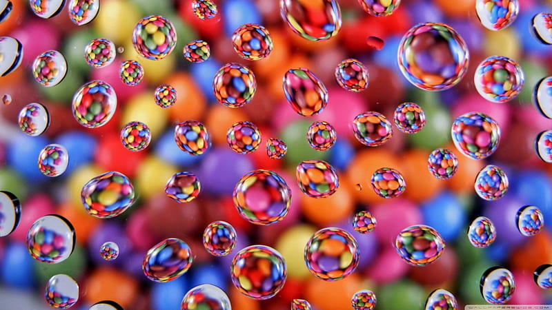 Colourful Smarties, candy, colourful, bubbles, rainbow, smarties, HD wallpaper