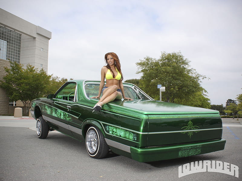 1986-Chevrolet-El-Camino, model, green, bikini, bowtie, HD wallpaper