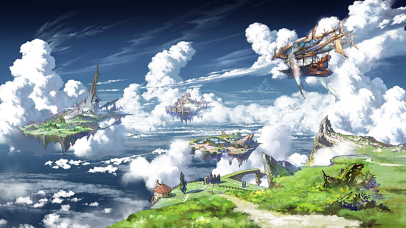 Anime, Sky, Ship, Cloud, Floating Island, Granblue Fantasy, HD wallpaper