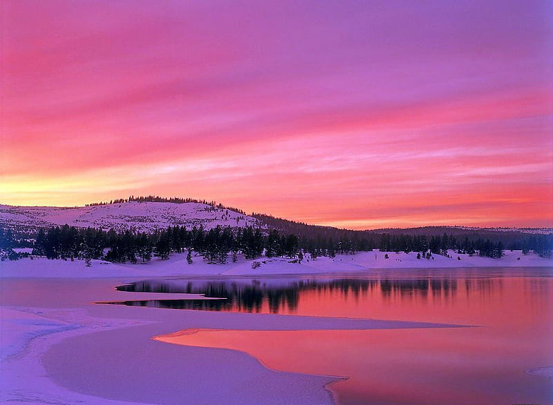 Sunset Purple Winter, sunset, clouds, nice, scenario, sunrise, paisage, rivers, art, paysage, sky, winter, water, cool, snow, purple, ice, awesome, violet, hop, spectacular, magnific, landscape, scenic, breathtaking, bonito, seasons, graphy, pink, amazing, lakes, fantastic, reflected, frozen, reflections, HD wallpaper