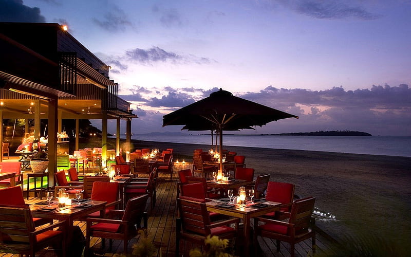 Seaside Restaurants, restaurants, love four seasons, attractions in dreams, terrace, sea, hotels, resorts, beaches, summer, seaside, HD wallpaper