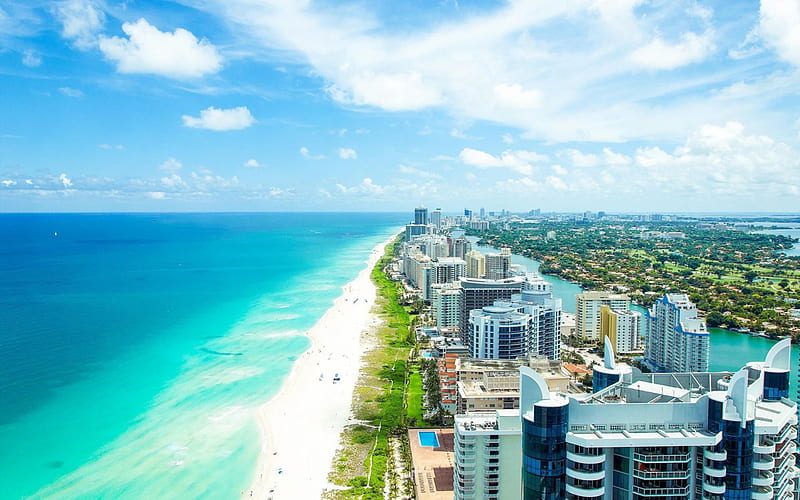 Miami Coastline Landscape, architecture, florida, miami, beaches, cityscapes, coast, HD wallpaper