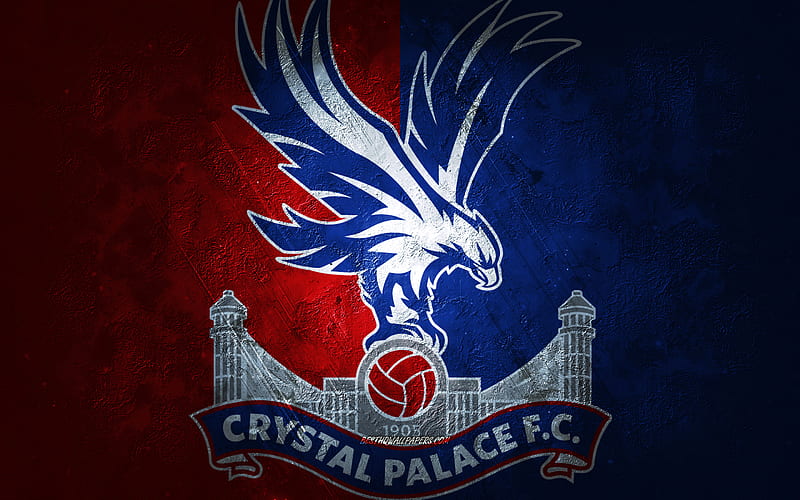 Crystal Palace FC, English football club, blue stone background, Crystal Palace FC logo, grunge art, Premier League, football, England, Crystal Palace FC emblem, HD wallpaper