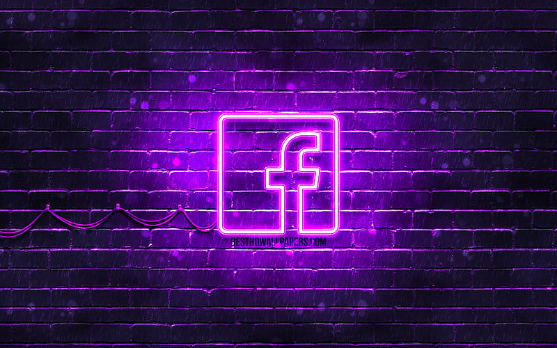 Facebook violet logo violet brickwall, Facebook logo, social networks, Facebook neon logo, Facebook, HD wallpaper