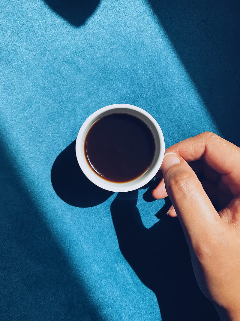coffee, cup, hand, drink, blue, HD phone wallpaper