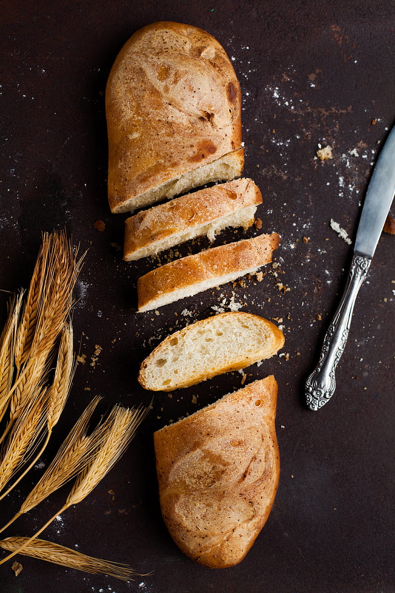 sliced of baked bread beside stainless steel bread knife, HD phone wallpaper
