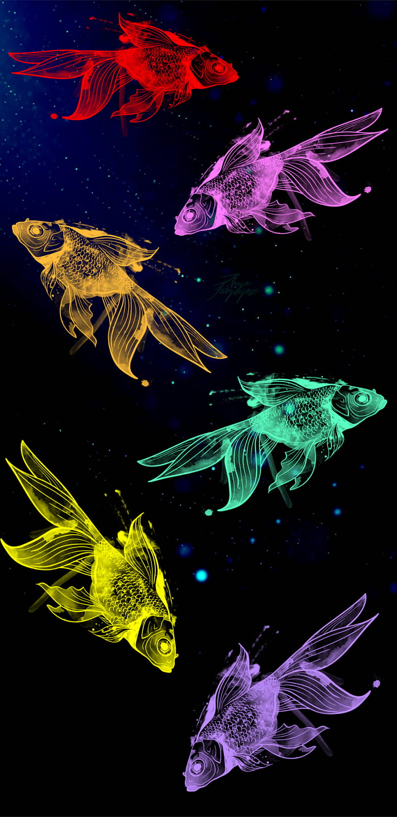 Space Goldfish, blue, edge, fish, light, note8, pink, purple, red, HD phone wallpaper