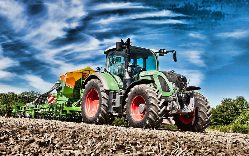 Fendt 714 Vario planting crop, 2019 tractors, agricultural machinery, R, agriculture, tractor in the field, Fendt, HD wallpaper