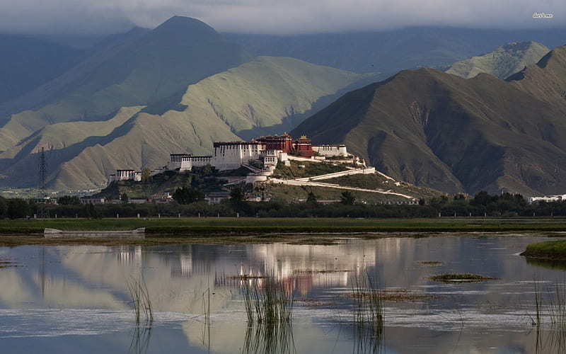 potala palace in the summer, mountain, palace, potala, ocean, HD wallpaper