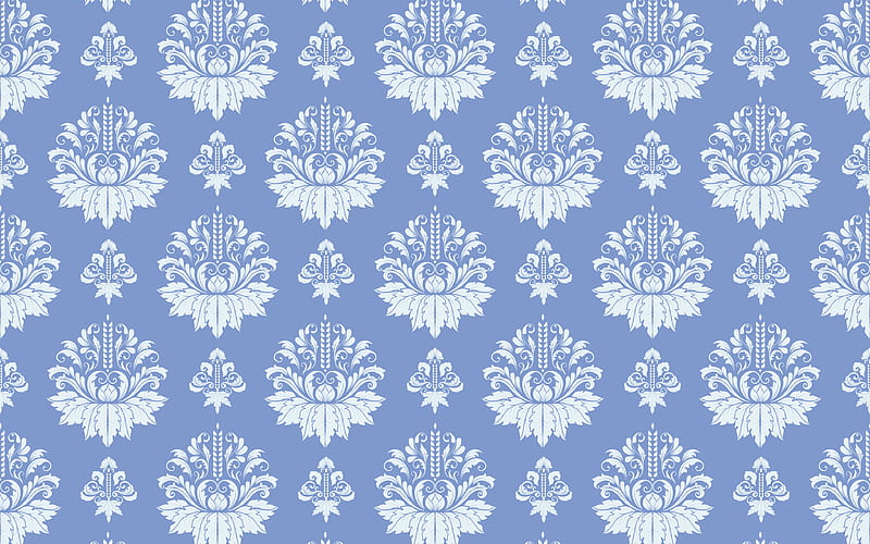 vintage floral pattern white damask pattern, blue vintage background, floral patterns, background with flowers, vintage backgrounds, blue retro backgrounds, floral vintage pattern, HD wallpaper