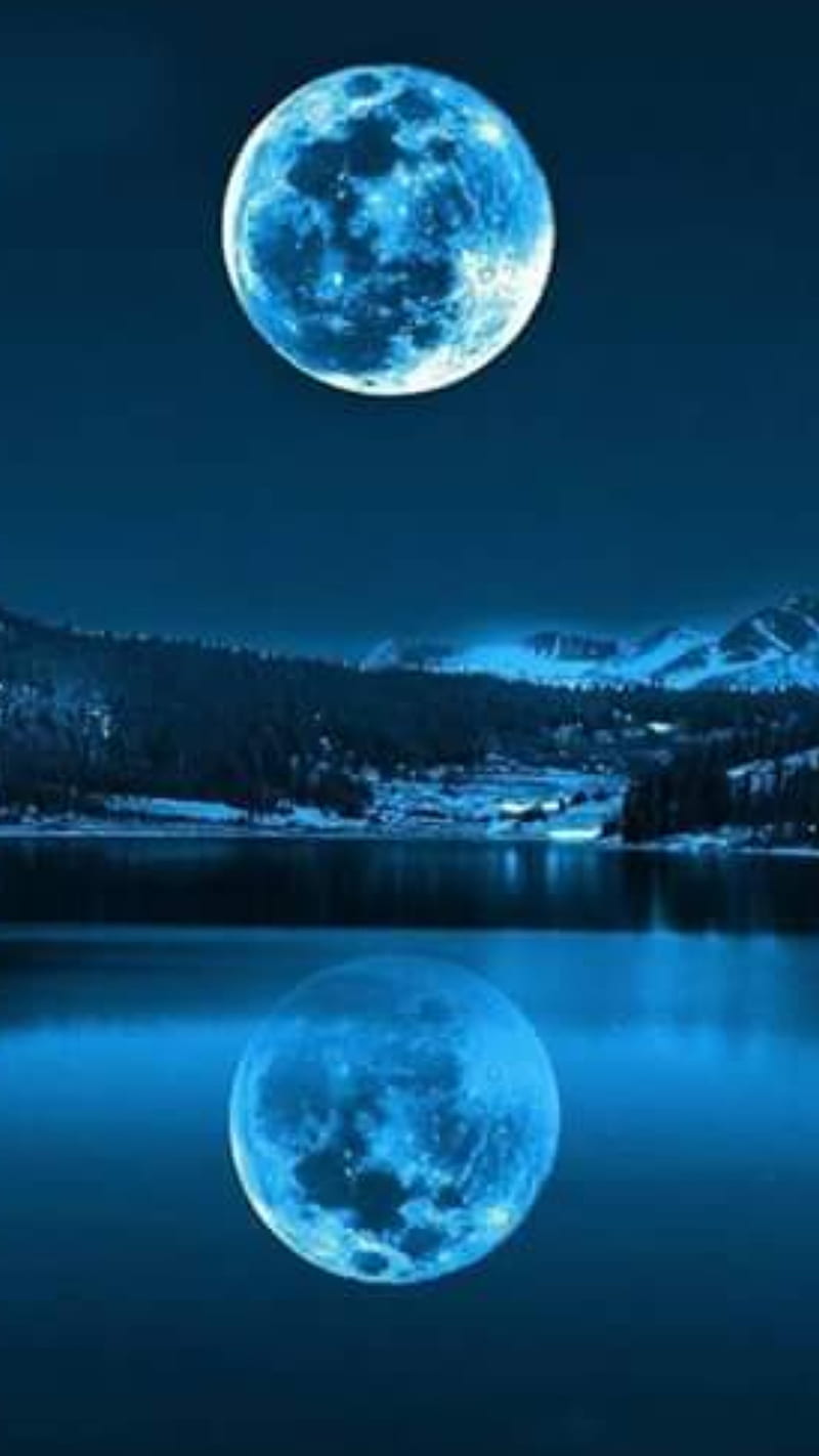 Goodnight, blue, colors, dark, full, mirror, moon, moonlight, sky, sonata, turquoise, HD phone wallpaper