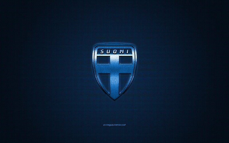 Finland national football team, emblem, UEFA, blue logo, blue fiber background, Finland football team logo, football, Finland, HD wallpaper