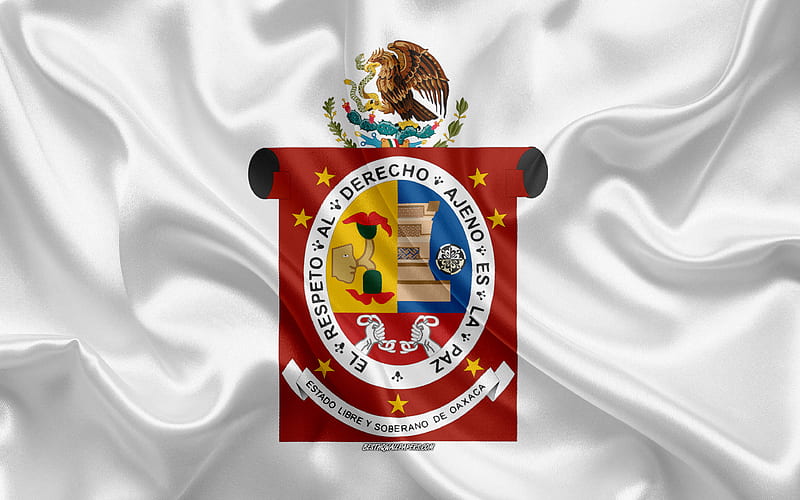 Flag of Oaxaca silk flag, Mexican state, Oaxaca flag, coat of arms, silk texture, Oaxaca, Mexico, HD wallpaper