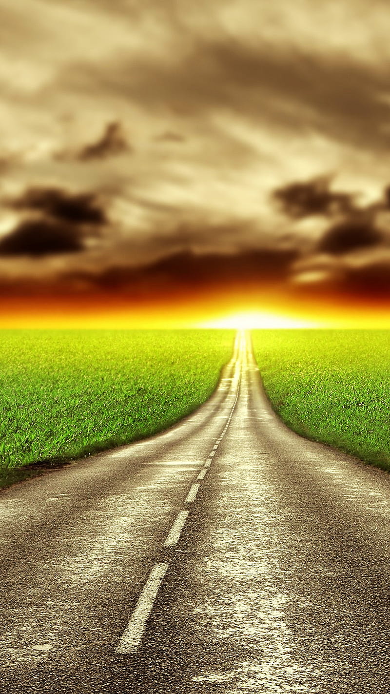 <b>road</b>, field, grass, sunset, mobile wallpaper, android wallpaper, iPhone wal...