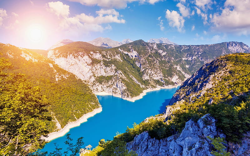 Lake Piva mountains, Piva Canyon, summer, Montenegro, Europe, HD wallpaper