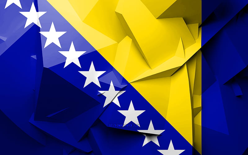 Flag of Bosnia and Herzegovina, geometric art, European countries, Bosnian flag, creative, Bosnia and Herzegovina, Europe, Bosnia and Herzegovina 3D flag, national symbols, HD wallpaper
