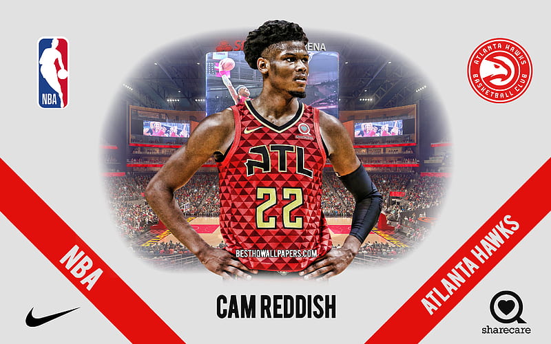 Cam Reddish, Atlanta Hawks, American Basketball Player, NBA, portrait, USA, basketball, State Farm Arena, Atlanta Hawks logo, Cameron Elijah Reddish, HD wallpaper