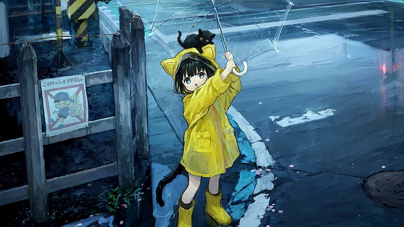 Linda chica anime ojos azules vestido amarillo bajo el paraguas chica anime,  Fondo de pantalla HD | Peakpx