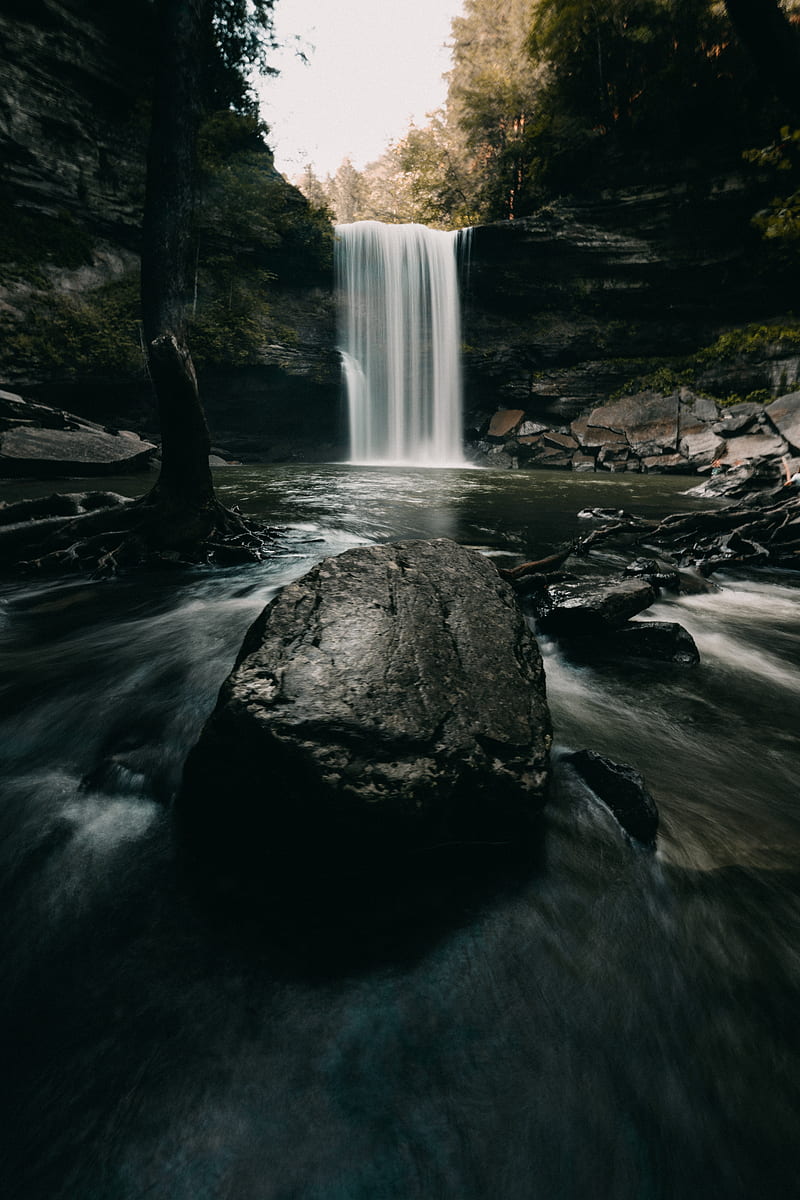 water falls on rocky shore during daytime, HD phone wallpaper