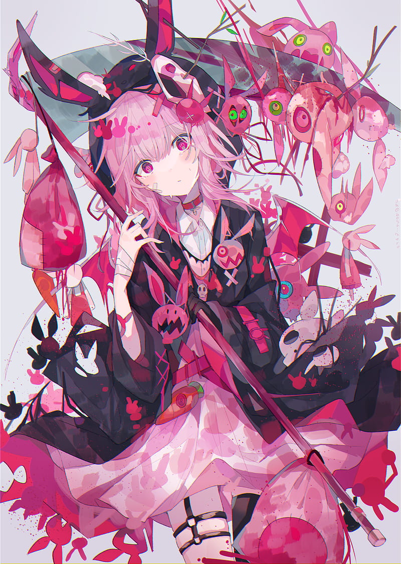 Umemaro, anime, anime girls, pink hair, pink eyes, HD phone wallpaper
