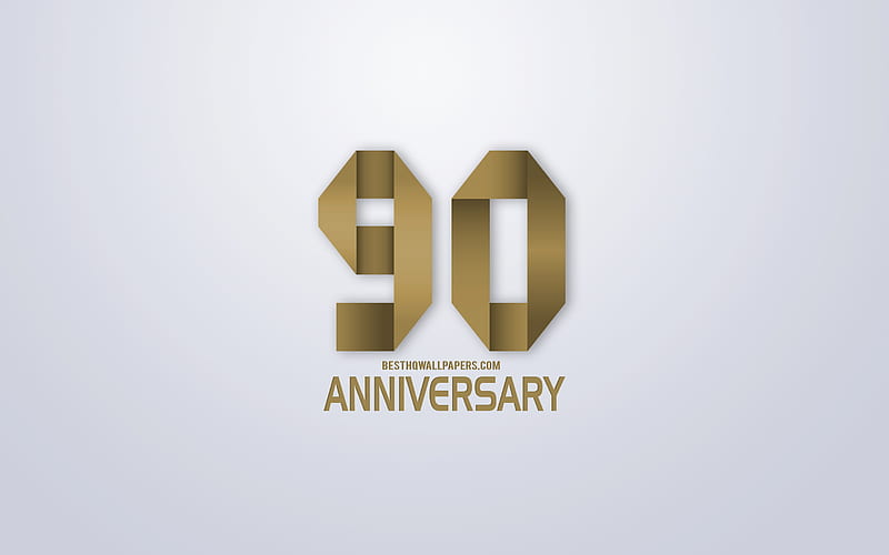 90th Anniversary, Anniversary golden origami Background, creative art, 90 Years Anniversary, gold origami letters, 90th Anniversary sign, Anniversary Background, HD wallpaper