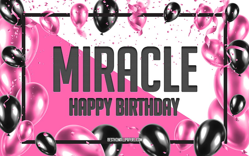 Happy Birtay Miracle, Birtay Balloons Background, Miracle, with names, Miracle Happy Birtay, Pink Balloons Birtay Background, greeting card, Miracle Birtay, HD wallpaper