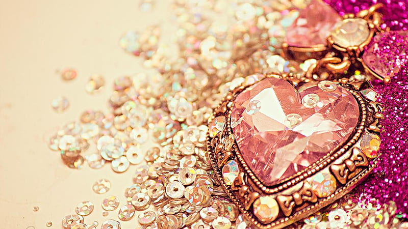 Colorful Decorative Stones Heart Glitter, HD wallpaper