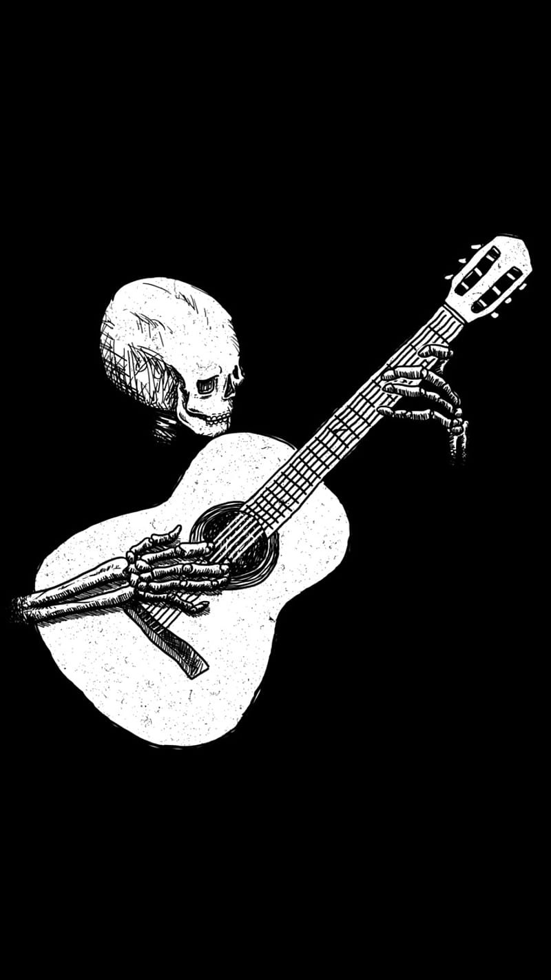 Let Me Play A Song, guitar, music, skeleton, HD phone wallpaper