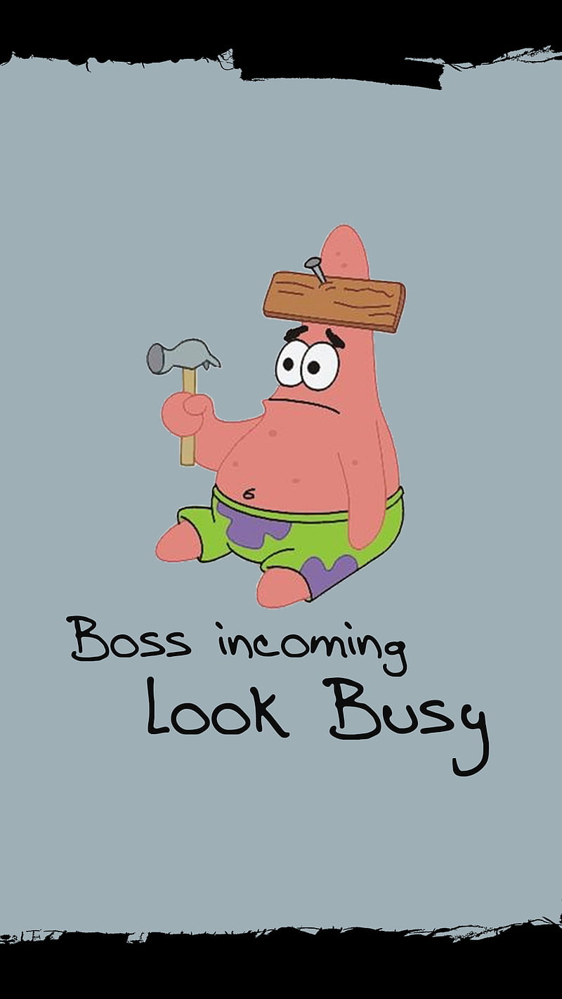Patrick Look Busy, boss, cartoon, fun, spongebob, HD phone wallpaper