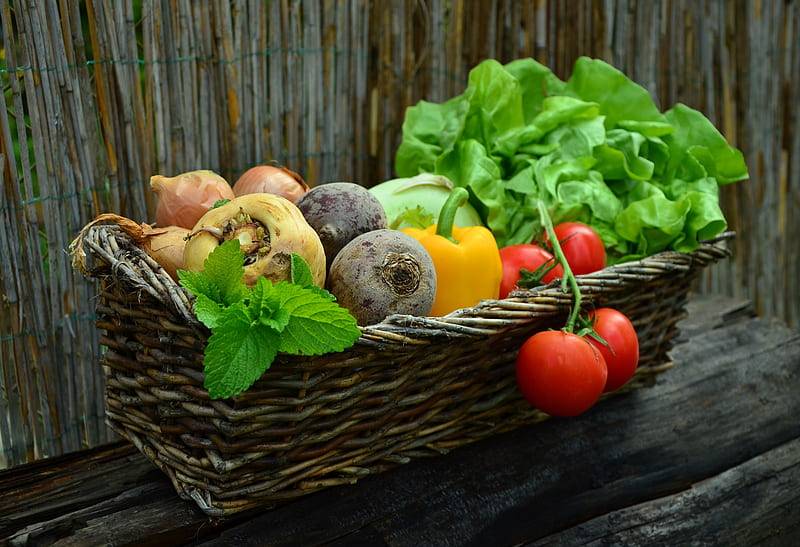 Basketful of vegetables, red, health, food, cooking, black, yellow, beetroot, abstract, lettuce, tomatoes, graphy, green, basket, color, vegetables, peppers, HD wallpaper