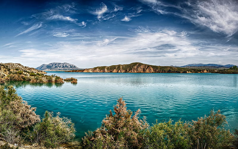 Lake Malaga,Spain, clouds, mountains, lake, nature, landscape, spain, HD wallpaper